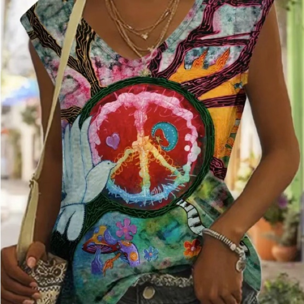 Graphic Print Crew Neck Tank Top